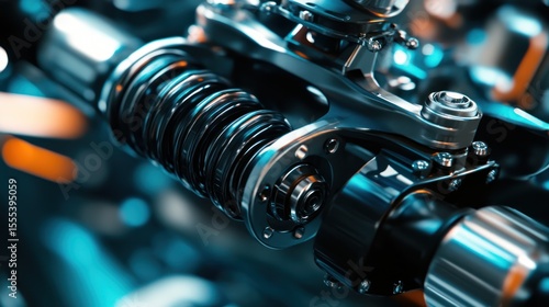 Close-up view of complex mechanical apparatus with spring and bolts