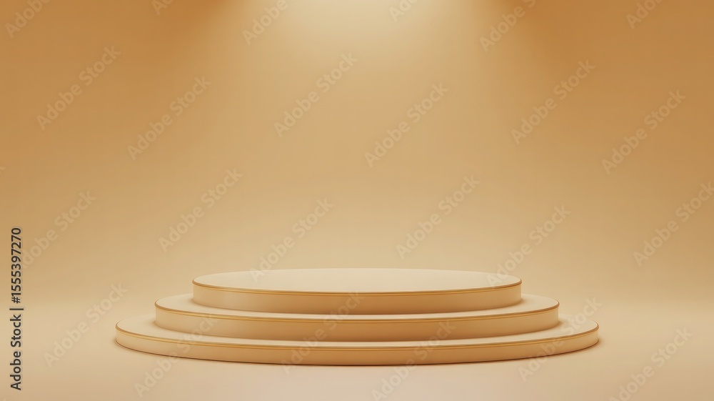 Obraz premium Elegant three tiered circular podium with gold trim illuminated by spotlights