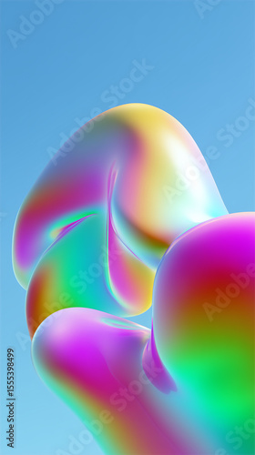 Iridescent fluid shapes merging in a colorful abstract composition