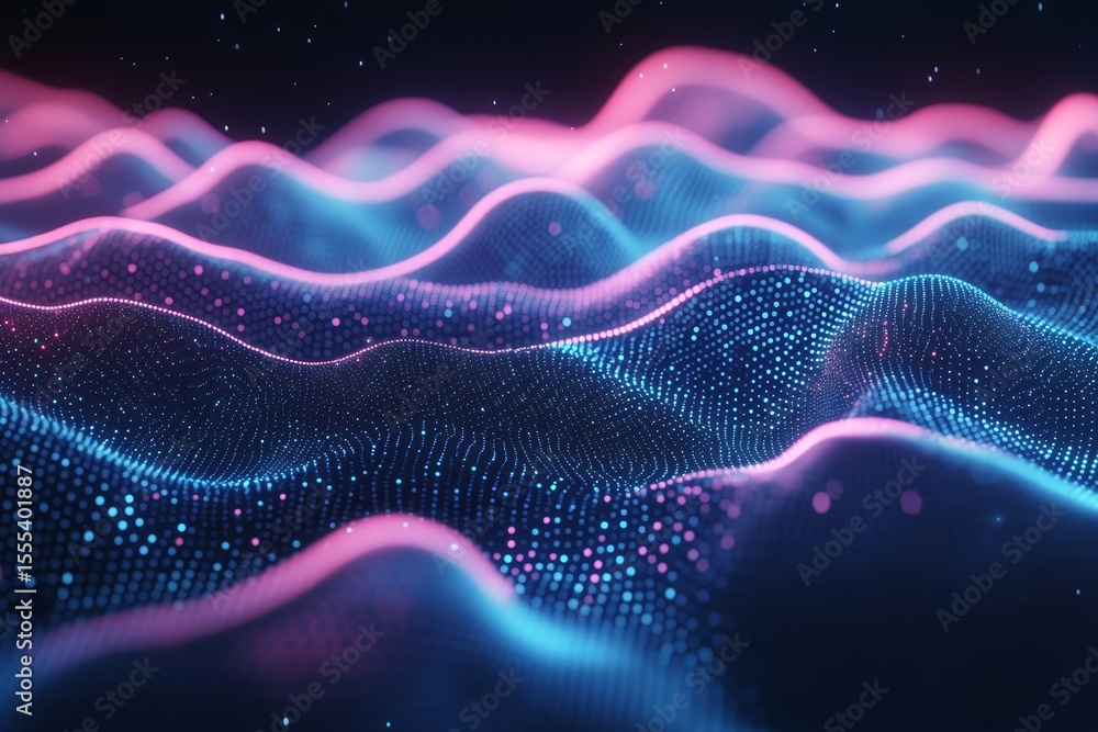 Fototapeta premium Abstract digital landscape of glowing particles.