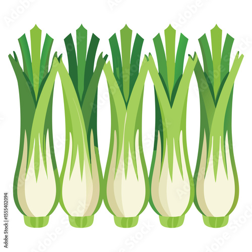 six leeks vegetable separately set  isolated  on white background