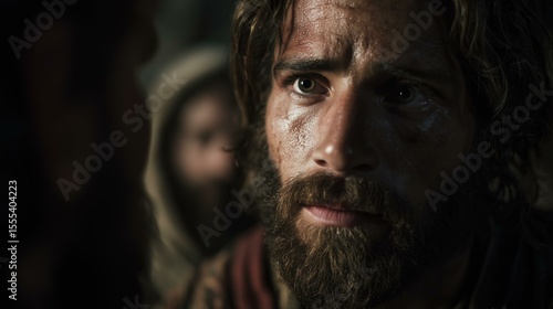 Photorealistic portrayal of Jesus in a tense moment, foretelling Peter's denial. The atmosphere is somber and intense, reflecting deep emotional conflict. Biblical context: Matthew 26:34, Luke 22:34.