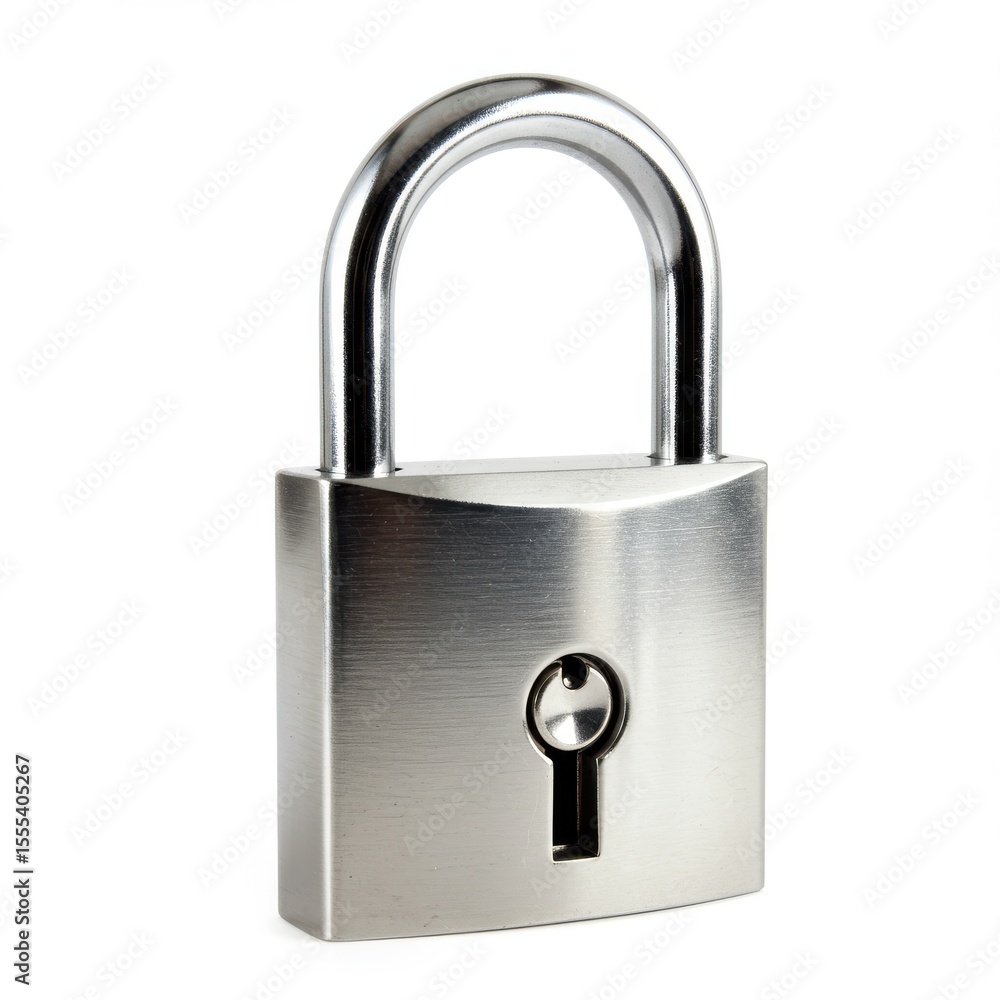Naklejka premium Metal padlock isolated on white background for security, privacy, and protection uses.