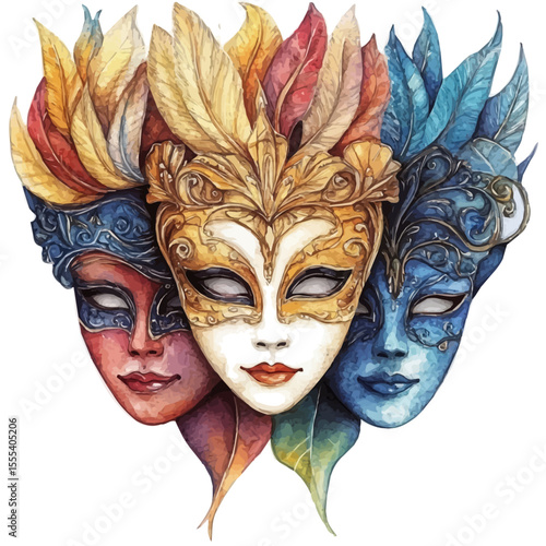 Masks Ceremonial, watercolor clipart vector, isolated on a white background.