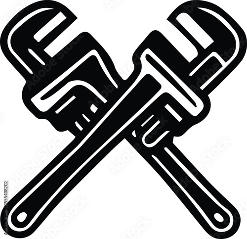 Crossed Pipe Wrenches, Pipe Wrenches set silhouette design isolated on white background eps