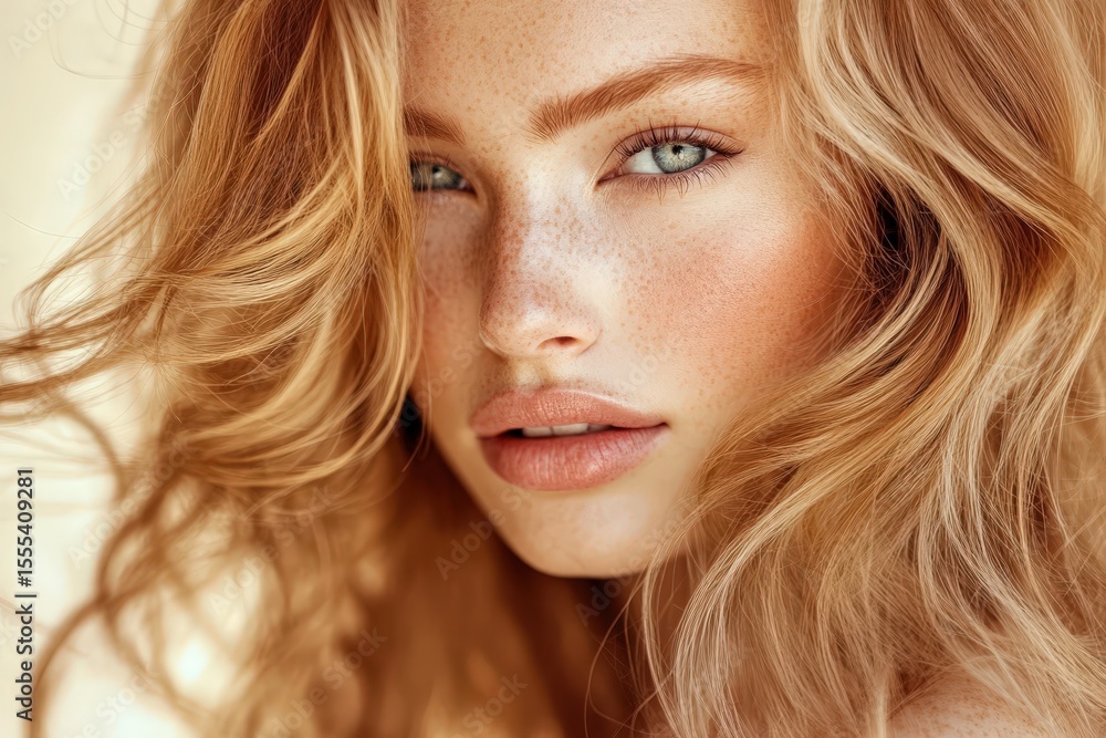Naklejka premium Close-up portrait of a woman with natural beauty.