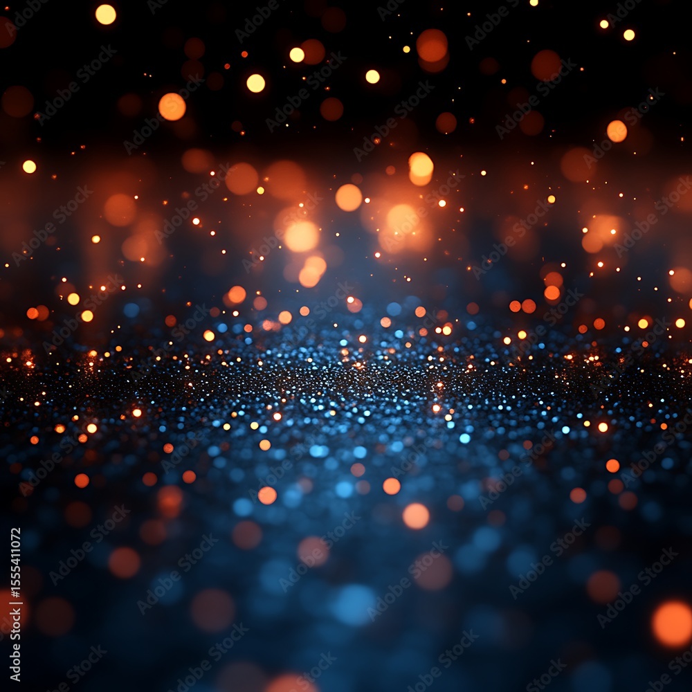 Obraz premium Dark blue and orange glitter bokeh background