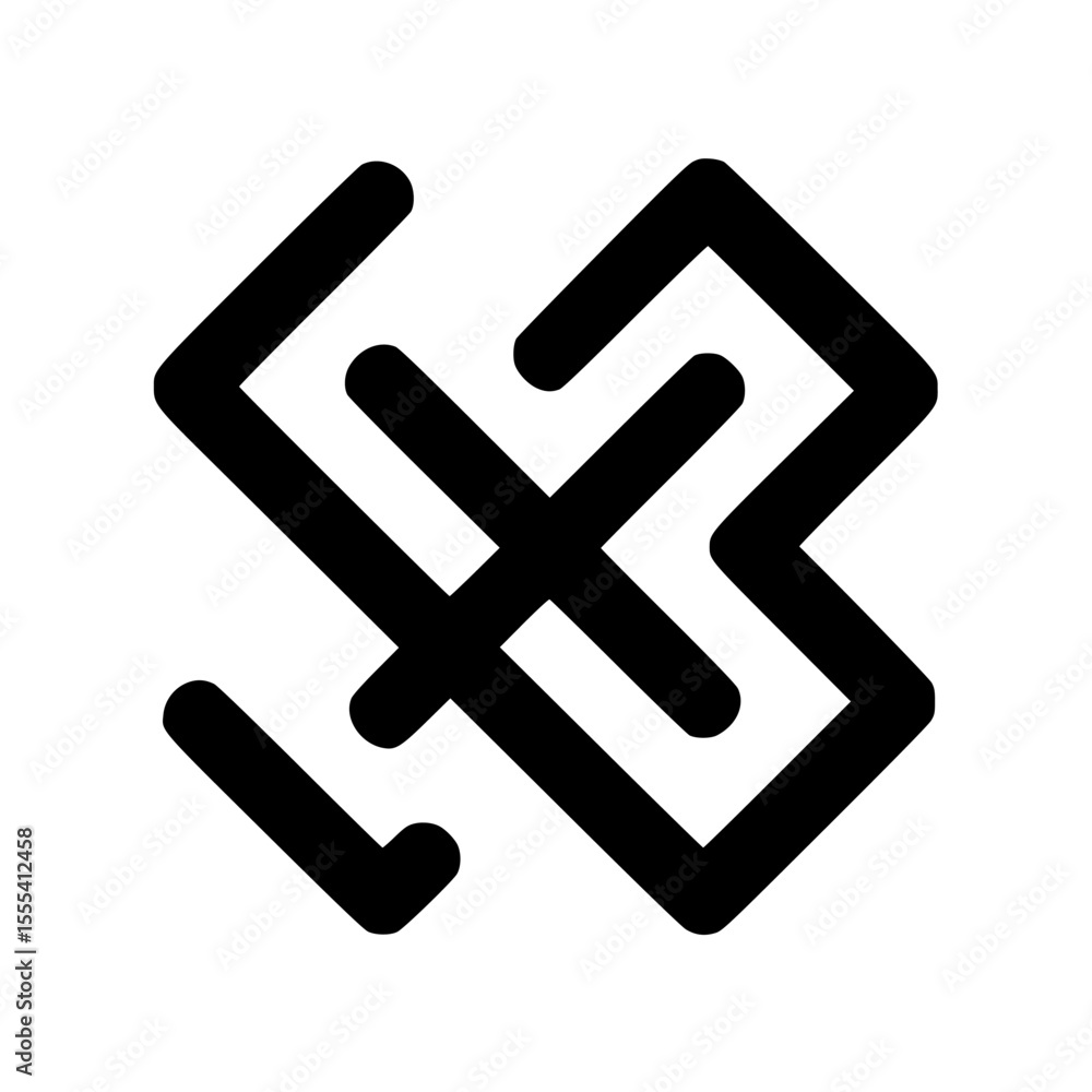 Obraz premium Abstract geometric black logo design, interlocking shapes, symmetrical pattern, bold lines.