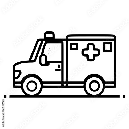 A simple line drawing of an ambulance, ready for emergency response.