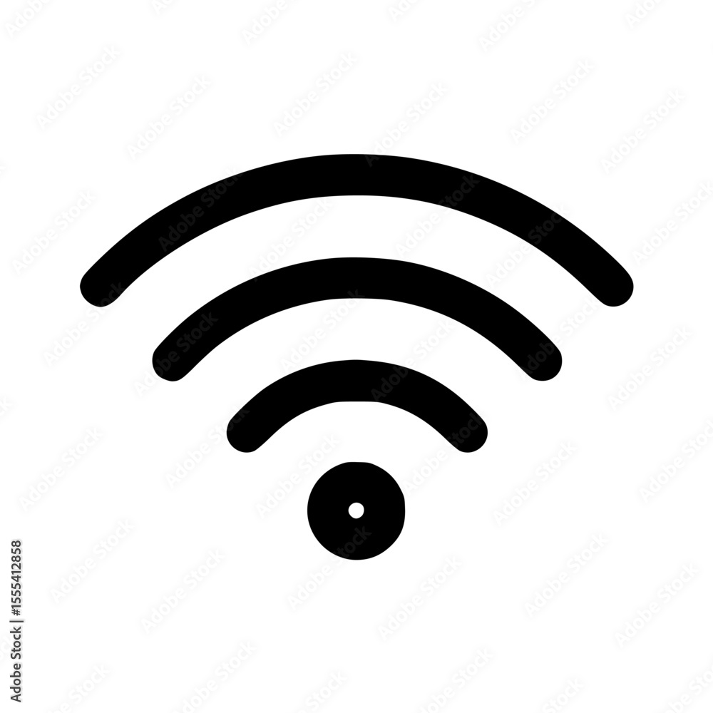 A simple black and white graphic depicting a wireless internet signal icon. A simple black and white graphic depicting a wireless internet signal icon.