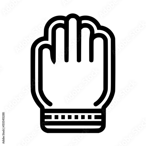 Black and white outline illustration of a gloved hand with decorative wristband.