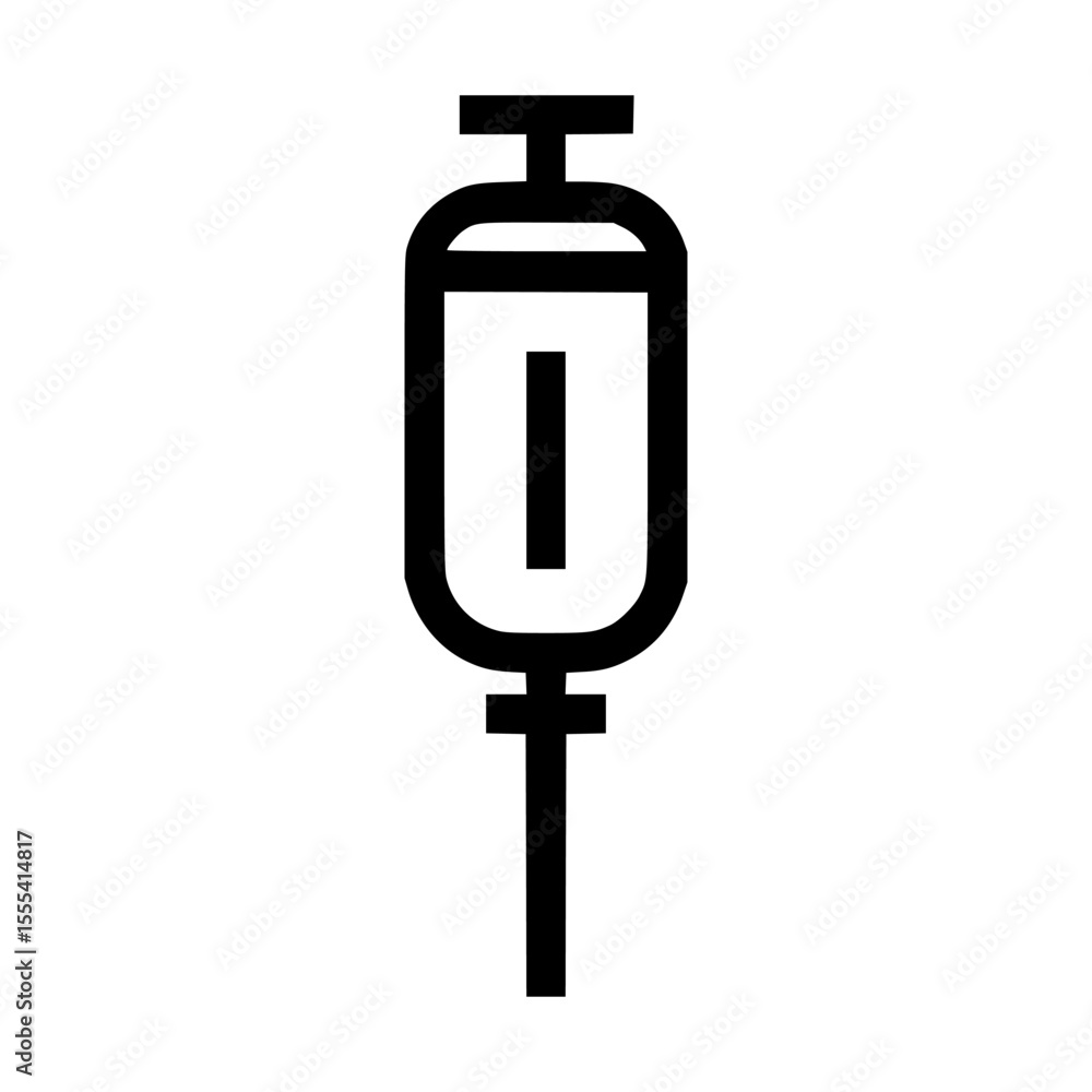 A simple line drawing of an intravenous drip bag, medical equipment for fluid delivery. A simple line drawing of an intravenous drip bag, medical equipment for fluid delivery.