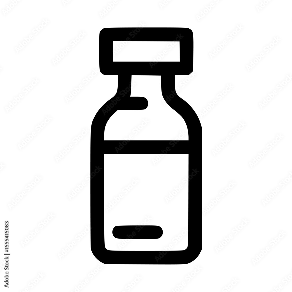 Simple black and white icon depicting a medicine vial or bottle. Simple black and white icon depicting a medicine vial or bottle.