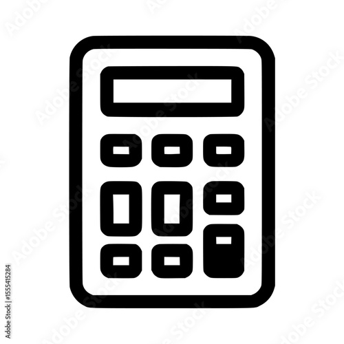 A simple black outline drawing of a calculator, featuring a display and numerical buttons.