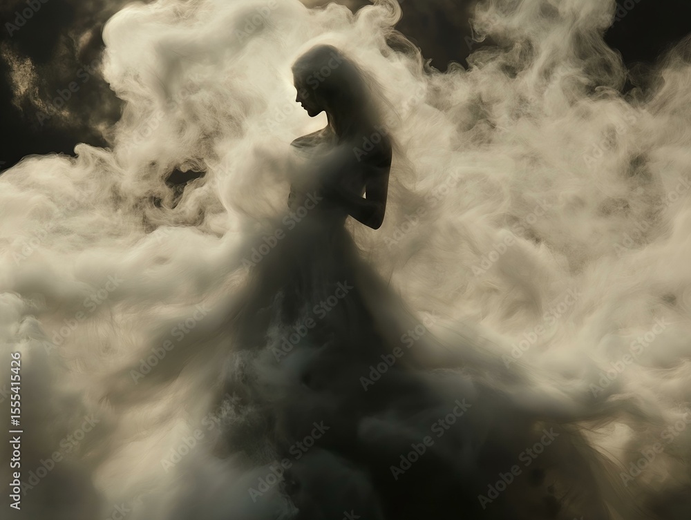 Obraz premium shadowy figure in swirling smoke dark tones dominate the image