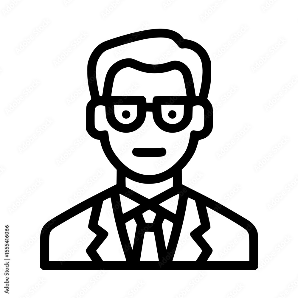 A line-art illustration of a man wearing glasses and a suit. A line-art illustration of a man wearing glasses and a suit.
