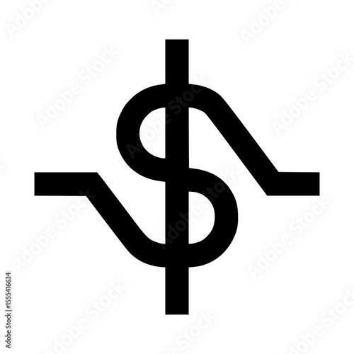 A black dollar sign graphic with fluctuating lines, symbolizing market trends.