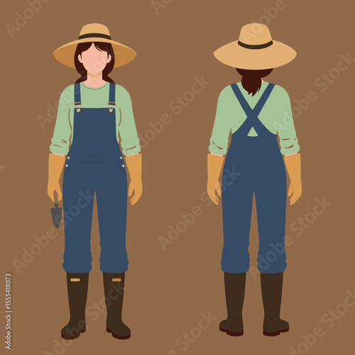 FARMER WOMAN IN OVERALLS AND HAT - CUTE CARTOON CHARACTER FOR GARDENING, FARMING, OR AGRICULTURE
