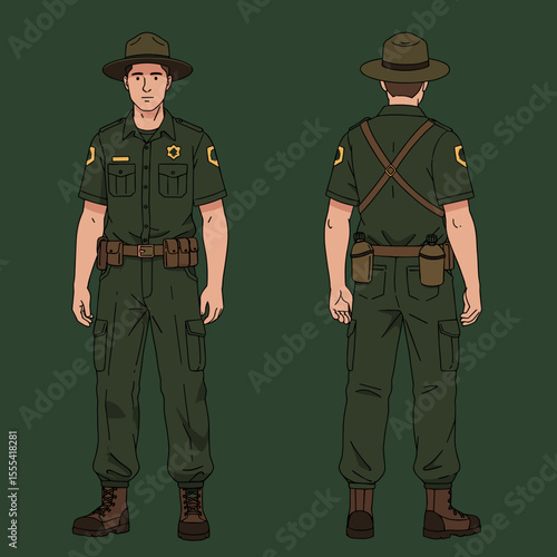 RANGER OUTFIT MALE PARK SERVICE UNIFORM FRONT BACK VIEW
