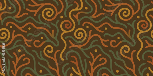 Contemporary Tribal Seamless Pattern, suitable for fashion design, decoration, fabric, wallpaper and printing on warm brown background