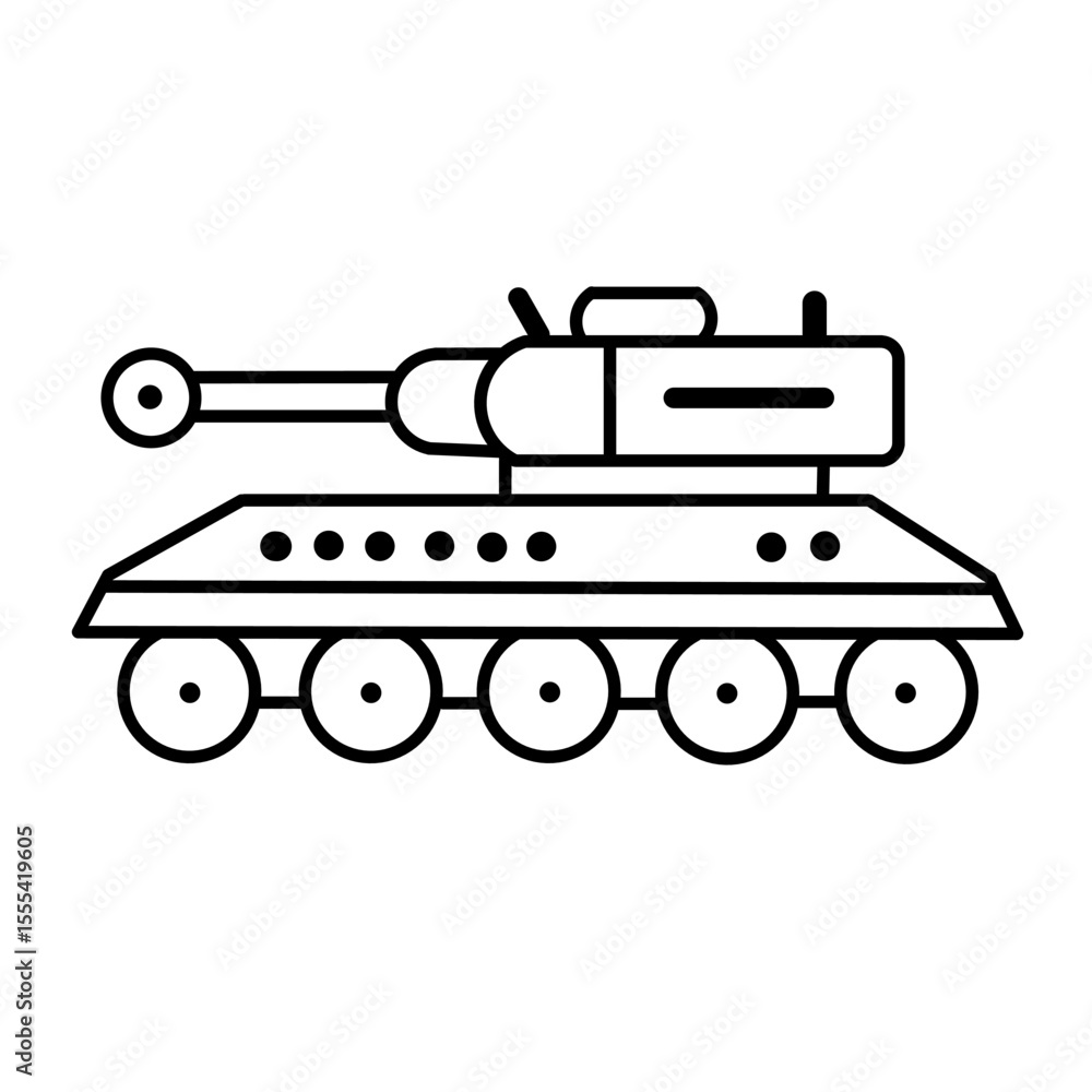 Fototapeta premium A sketch illustration of a classic tank vehicle, either as a sticker, logo or icon on a white background.