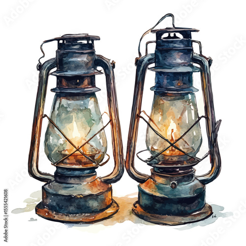 Magic Lanterns, watercolor clipart vector, isolated on a white background.