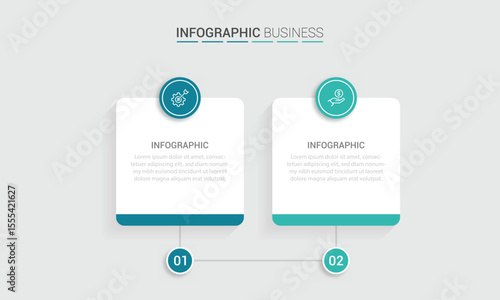 Business vector infographic design template with icons and 2 options or steps. Can be used for process diagram, presentations, workflow layout, flow chart, info graph