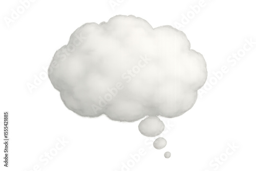 Fluffy white thought bubble floating against a transparent background, symbolizing thinking, ideas, and communication