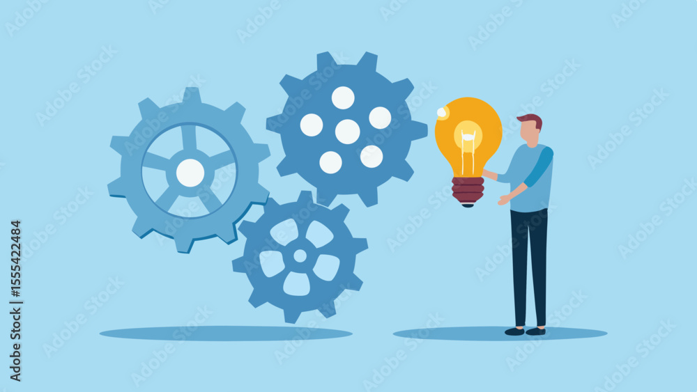 Man with Lightbulb and Gears Conceptual Illustration of Ideas and Innovation Man with Lightbulb and Gears Conceptual Illustration of Ideas and Innovation