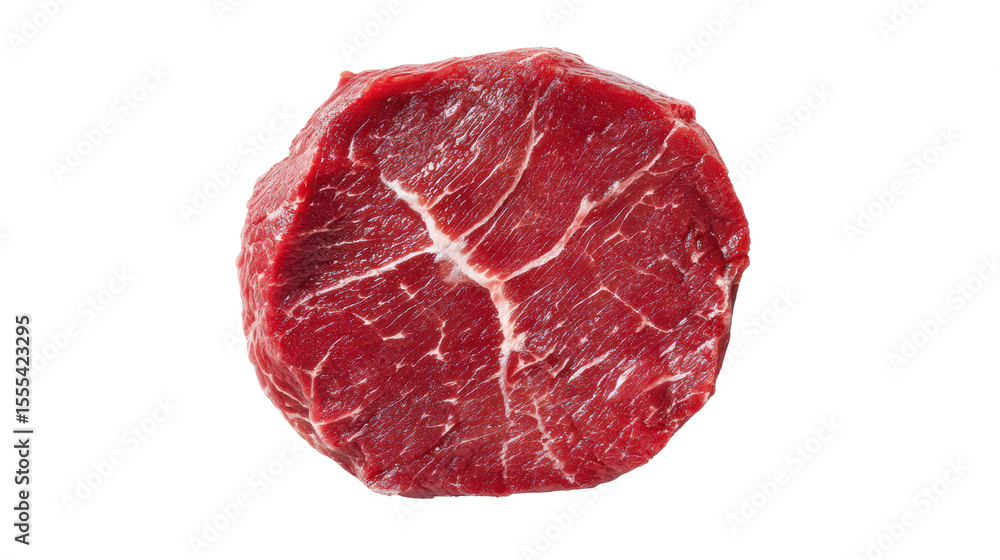 Fototapeta premium Fresh, raw beef steak with visible marbling on a white isolate background.