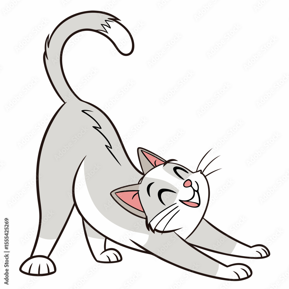 Happy Gray Tabby Cat Stretching Cartoon Illustration Happy Gray Tabby Cat Stretching Cartoon Illustration