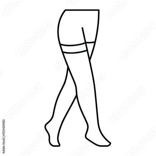 Stylized outline of a woman s legs wearing thigh high stockings with a band