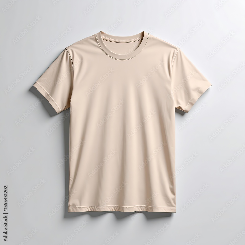 Beige Crew Neck T-Shirt Mockup on White Background Beige Crew Neck T-Shirt Mockup on White Background