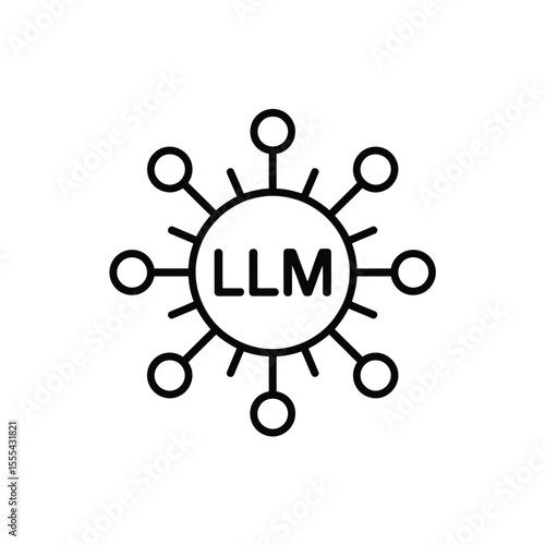 Llm text within a central circle connected to outer circles representing network nodes