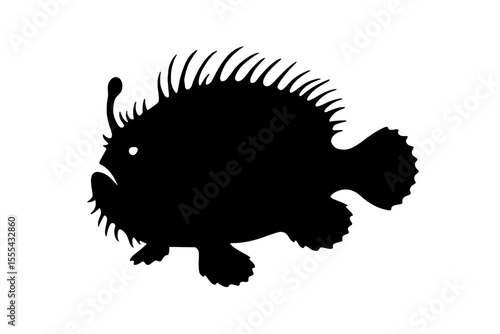 Silhouette of a Spiky Hairy Frogfish with Distinctive Appendage