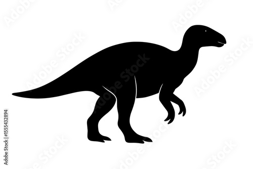 Iguanodon Silhouette in Black on White Background Highlighting Dinosaur Shape and Form