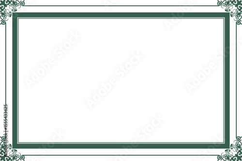 Elements of ornate vintage frames. Border green on white classic calligraphy swirls, floral motifs. Design print for greeting cards, wedding invitations, restaurant menu, royal certificates. Set 413