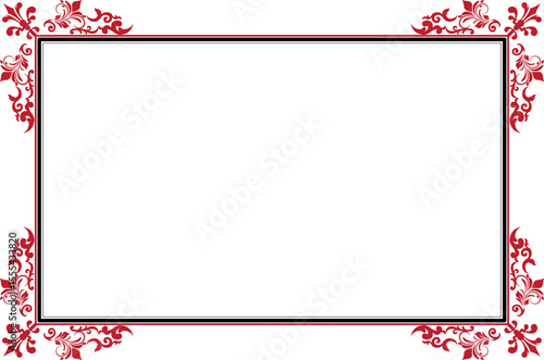 Wallpaper Mural Elements of ornate vintage frames. Border black and red on white classic calligraphy swirls, floral motifs. Design print for greeting cards, invitations, restaurant menu, royal certificates. Set 425 Torontodigital.ca
