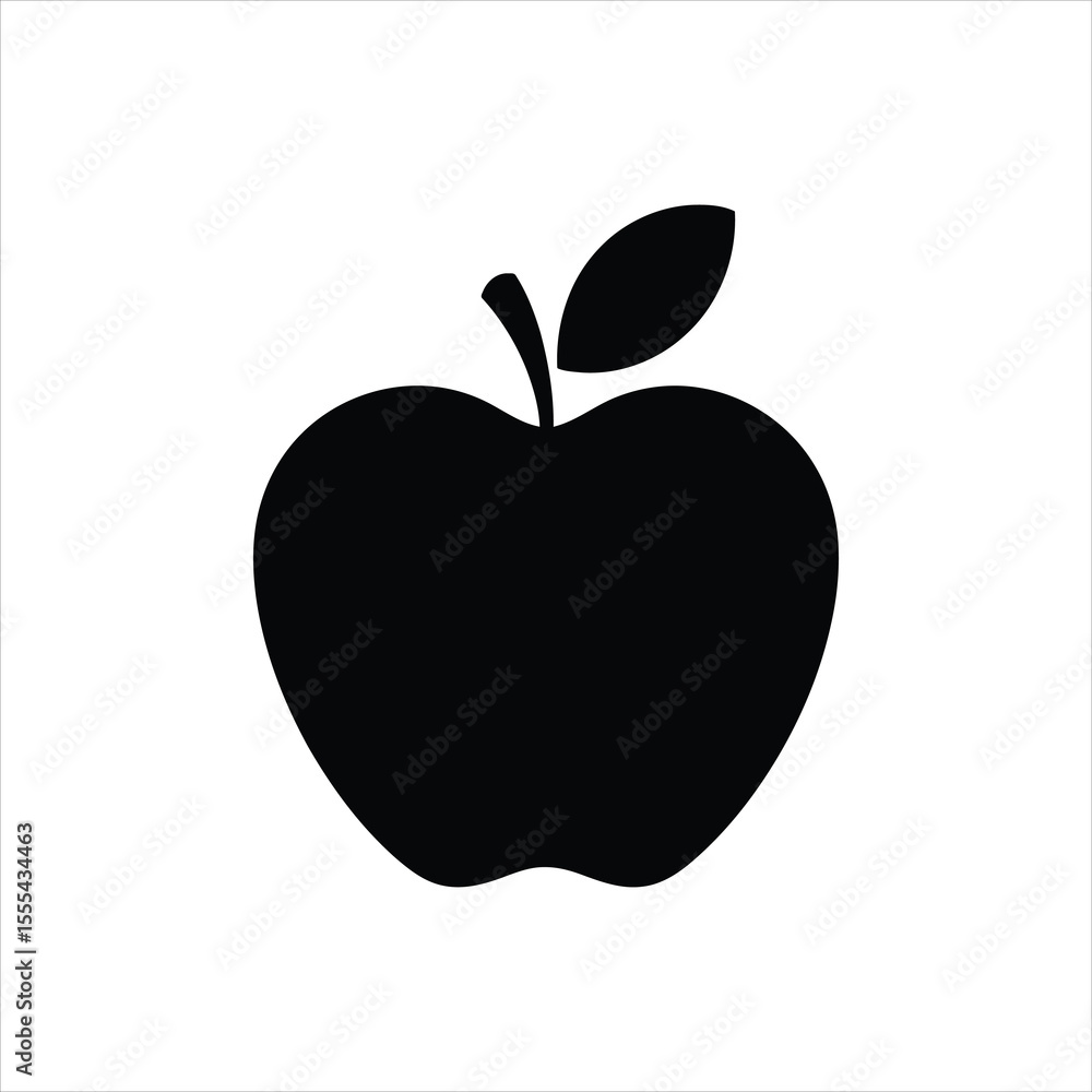 Fototapeta premium Apple Silhouette Icon – Black Apple Fruit Vector Isolated on White Background