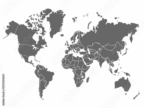 Vector  a gray world map illustration showing continents and country borders on a white background in a flat style