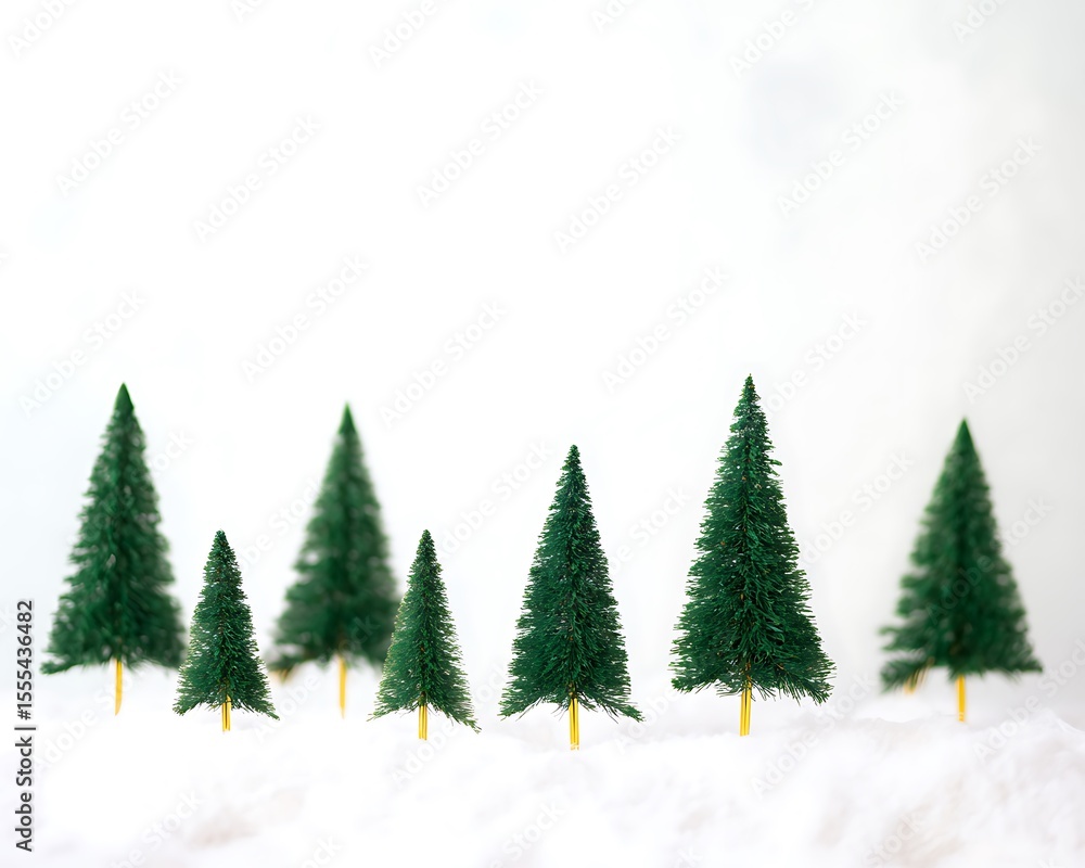 Obraz premium Miniature Christmas trees in a snowy landscape