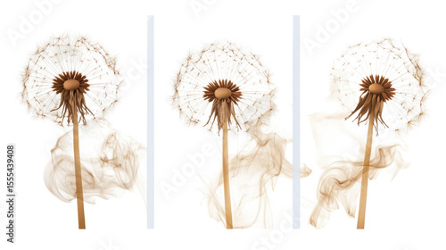 Wallpaper Mural three vertical poster smoky shape art dandelion on white background Torontodigital.ca