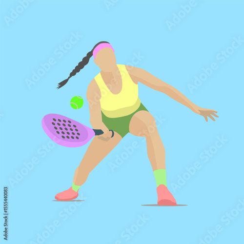 vector illustration style Young woman playing padel tennis forehand technic with yellow sport bra
