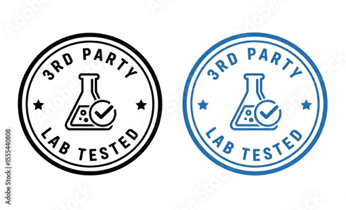 Third party lab tested vector stamp with check mark and beaker illustration