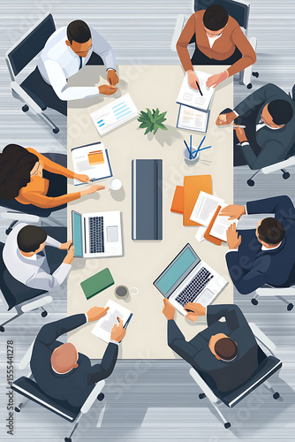 A diverse group of professionals engaged in a collaborative meeting around a conference table