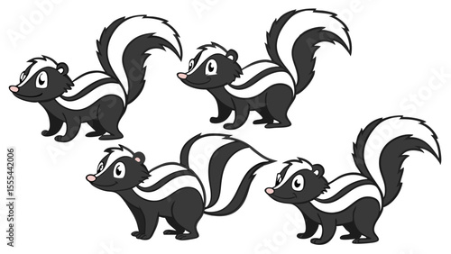 6 pcs cute skunk isolated on white background
