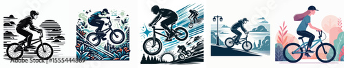 vector image people riding a BMX white background