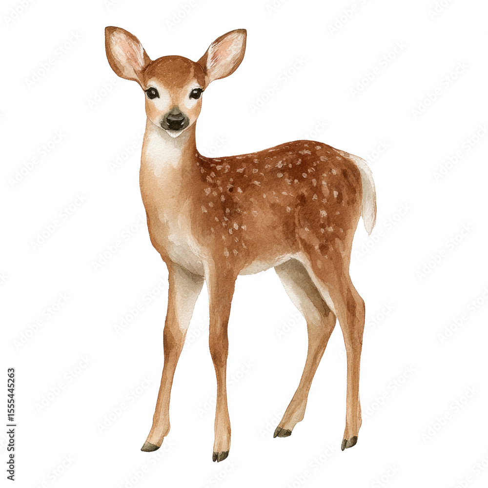 Fototapeta premium Cute Watercolor Fawn Illustration with Transparent Background