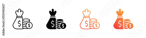 Money Bag Multiple Style Icon Set Vector 