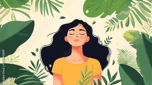 Woman relieving in nature flat vector design